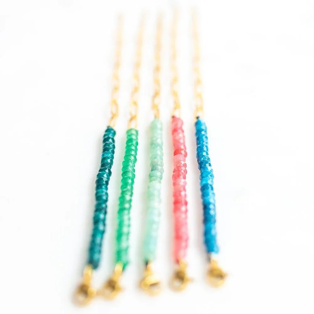 Half Blue Apatite Beaded Gemstone Bracelet Half Gold Paperclip Chain WATERPROOF - Picture 7 of 8